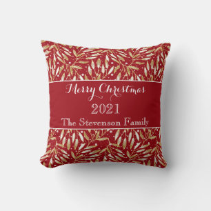 Christmas, Golden twigs, white, snowflakes, winter Throw Pillow