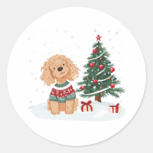 Christmas Goldendoodle Dog Classic Round Sticker