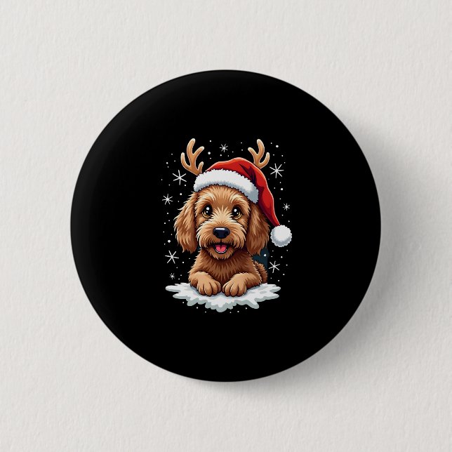Christmas Goldendoodle Dog Reindeer Holiday Doodle 2 Inch Round Button (Front)