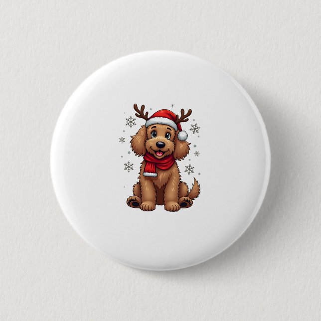 Christmas Goldendoodle Dog Reindeer Holiday Doodle 2 Inch Round Button (Front)