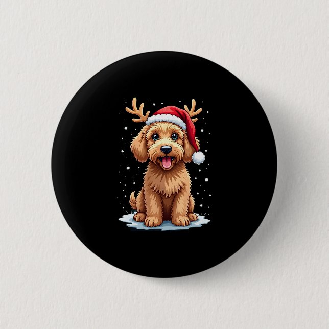 Christmas Goldendoodle Dog Reindeer Holiday Doodle 2 Inch Round Button (Front)