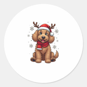 Christmas Goldendoodle Dog Reindeer Holiday Doodle Classic Round Sticker