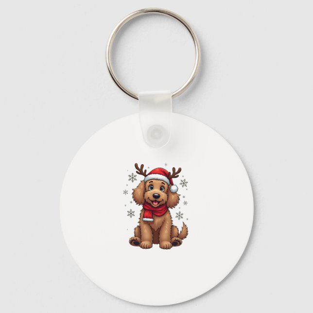 Christmas Goldendoodle Dog Reindeer Holiday Doodle Keychain (Front)