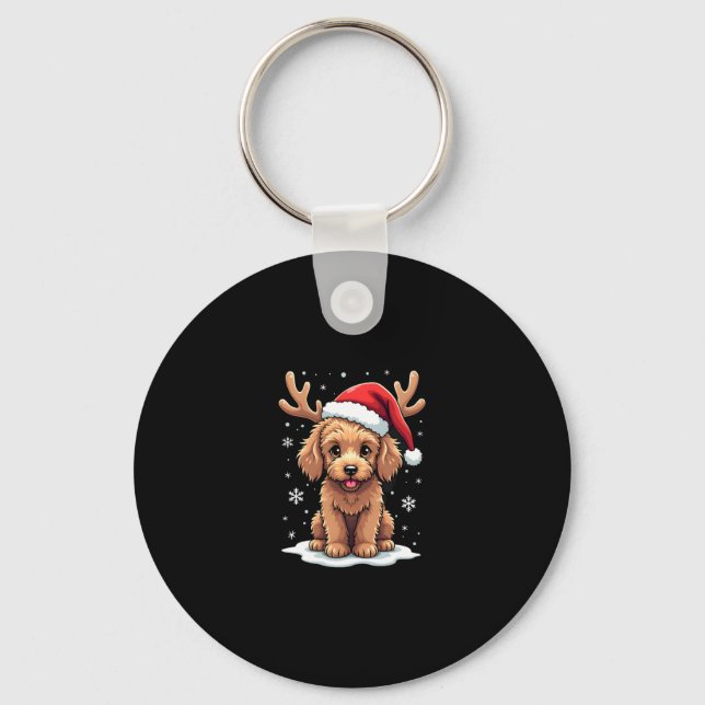Christmas Goldendoodle Dog Reindeer Holiday Doodle Keychain (Front)