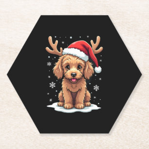 Christmas Goldendoodle Dog Reindeer Holiday Doodle Paper Coaster