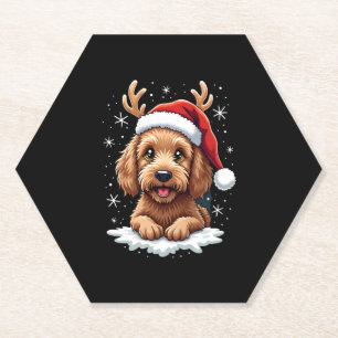 Christmas Goldendoodle Dog Reindeer Holiday Doodle Paper Coaster
