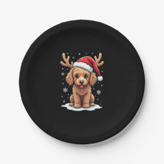 Christmas Goldendoodle Dog Reindeer Holiday Doodle Paper Plate