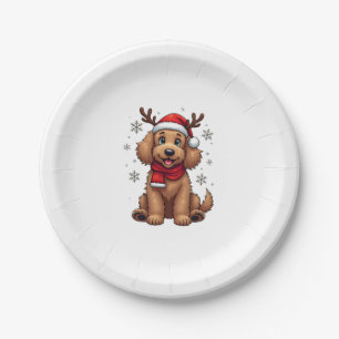 Christmas Goldendoodle Dog Reindeer Holiday Doodle Paper Plate