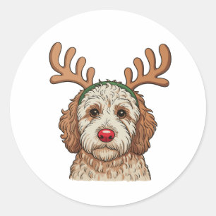 Christmas Goldendoodle Dog Reindeer Xmas Family Classic Round Sticker