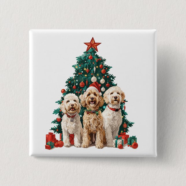 Christmas Goldendoodle Dogs 2 Inch Square Button (Front)
