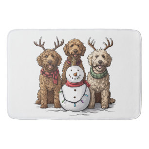Christmas Goldendoodle Dogs Bath Mat