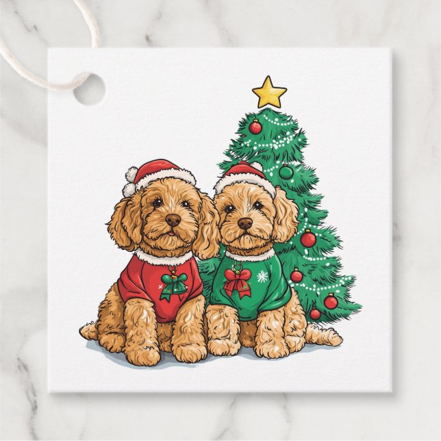 Christmas Goldendoodle Dogs Favour Tags (Front)