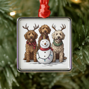 Christmas Goldendoodle Dogs Metal Ornament