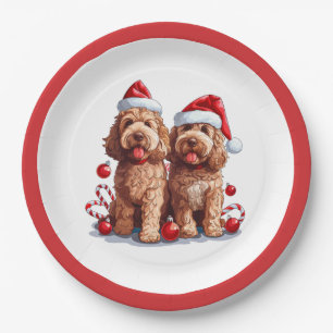 Christmas Goldendoodle Dogs Paper Plate