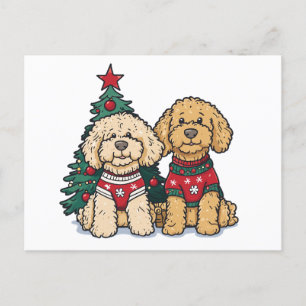 Christmas Goldendoodle Dogs Postcard