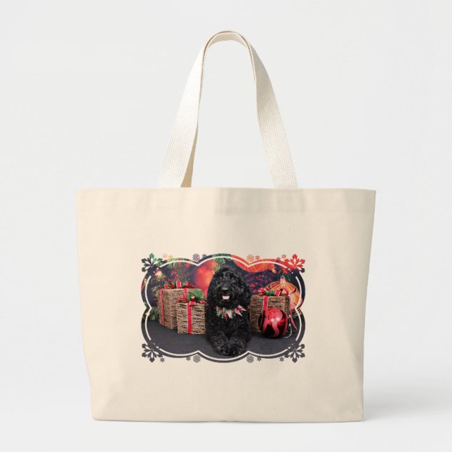 Christmas - GoldenDoodle - PJ Large Tote Bag (Front)