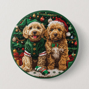 Christmas Goldendoodle Puppy Dogs 3 Inch Round Button