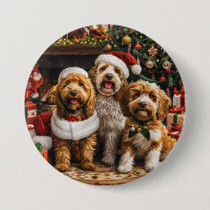 Christmas Goldendoodle Puppy Dogs 3 Inch Round Button