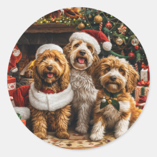 Christmas Goldendoodle Puppy Dogs Classic Round Sticker