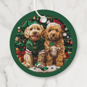 Christmas Goldendoodle Puppy Dogs Favour Tags