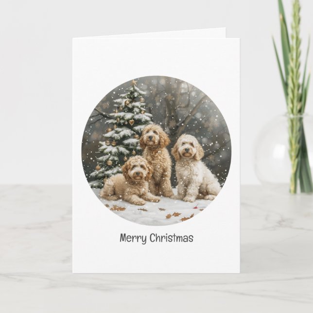 Christmas Goldendoodle Puppy Dogs Holiday Card (Front)