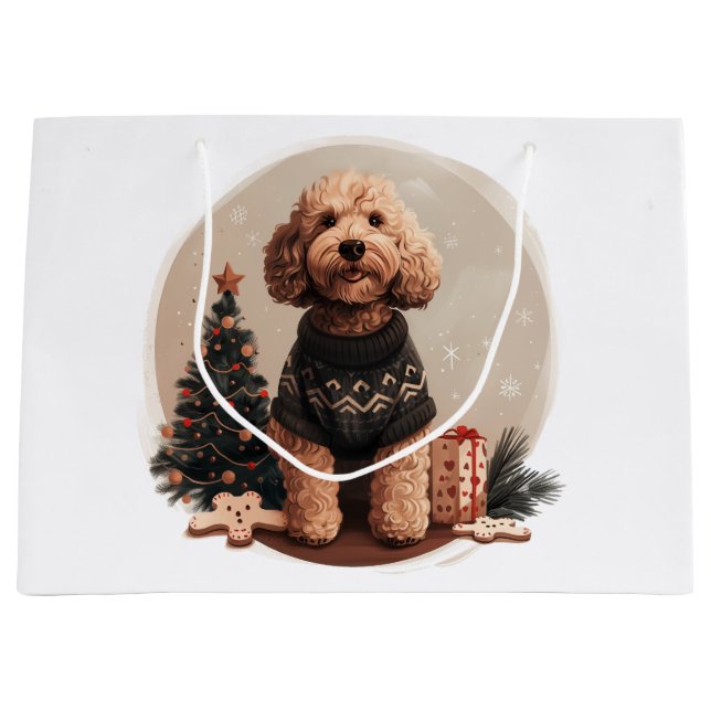 Christmas Goldendoodle Puppy Dogs Large Gift Bag (Front)