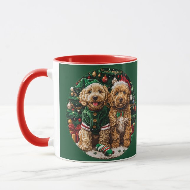 Christmas Goldendoodle Puppy Dogs Mug (Left)
