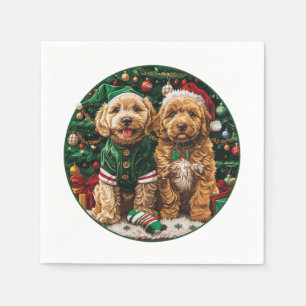Christmas Goldendoodle Puppy Dogs Napkin
