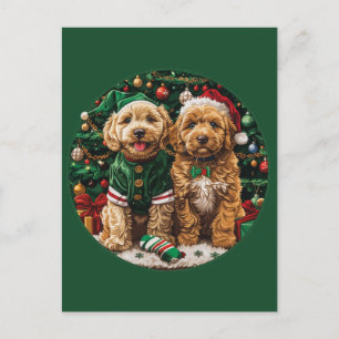 Christmas Goldendoodle Puppy Dogs Postcard