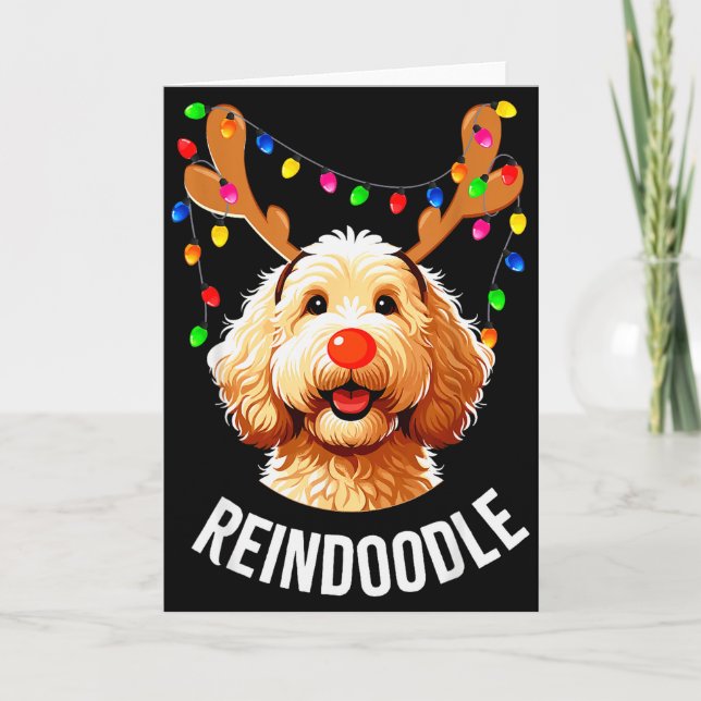 Christmas Goldendoodle Reindeer Doodle Dog Reindoo Card (Front)