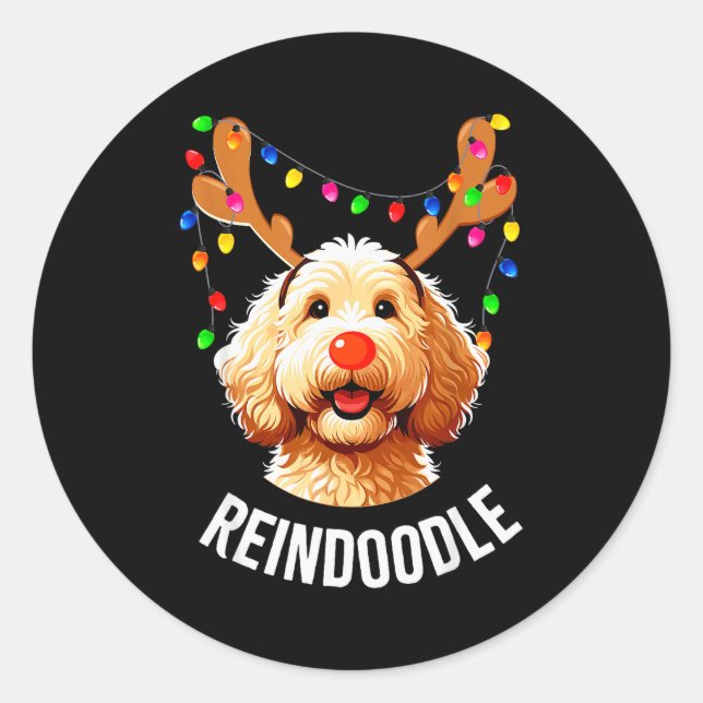 Christmas Goldendoodle Reindeer Doodle Dog Reindoo Classic Round Sticker (Front)