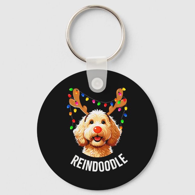 Christmas Goldendoodle Reindeer Doodle Dog Reindoo Keychain (Front)