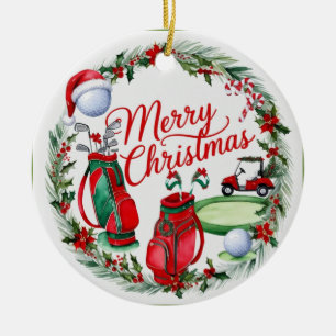 Christmas Golf Ball and Bag Ceramic Ornament