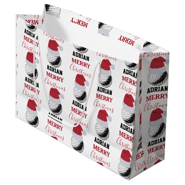 Christmas Golf Ball Sports Custom Name Large Gift Bag (Front Angled)