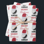 Christmas Golf Ball Sports Custom Name Wrapping Paper Sheet<br><div class="desc">A cute illustration of golf ball wearing a Santa hat with words "Merry Christmas" and your custom name. Perfect for adults and kids who love playing golf. An ideal golf themed Christmas wrapping paper for golf players, golf coaches, athletes and golf enthusiasts. Simply customize the name and make it your...</div>