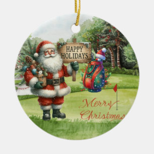 Christmas Golf Ball with Santa Claus Ceramic Ornament