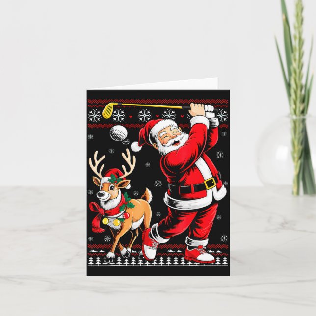 Christmas Golf Santa Golfer Christmas Pajama Reind Card (Front)
