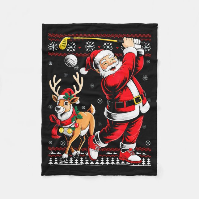 Christmas Golf Santa Golfer Christmas Pajama Reind Fleece Blanket (Front)