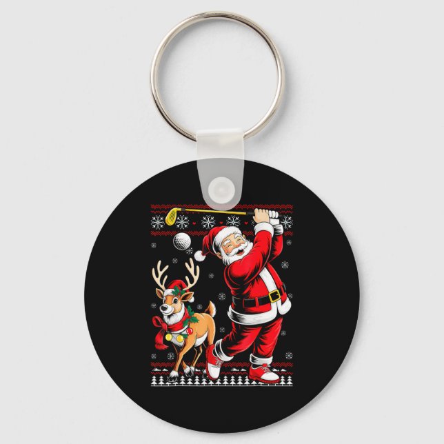 Christmas Golf Santa Golfer Christmas Pajama Reind Keychain (Front)