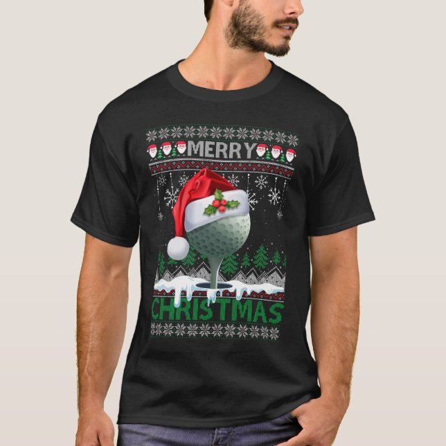 Christmas Golf Santa Hat Golfer Funny Ugly Xmas Go T-Shirt (Front)