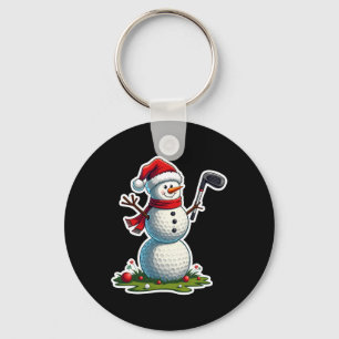Christmas Golf Snowman Santa Hat Funny Golf Lover  Keychain