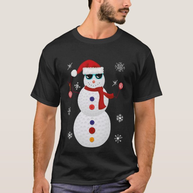 Christmas Golf Snowman Santa Hat Gift T-Shirt (Front)