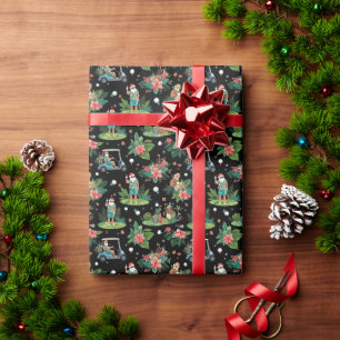 Christmas Golf Summer Santa Watercolor Pattern  Wrapping Paper