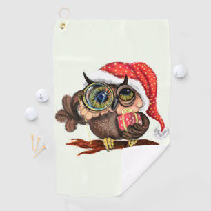 Christmas Golf Towel Baby Owl In Hat and Gift