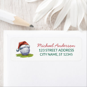 Christmas Golf With Santa Hat Return Address      