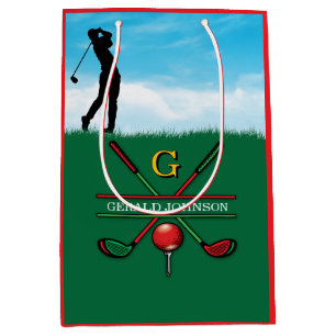 Christmas Golfer Monogram Design Medium Gift Bag