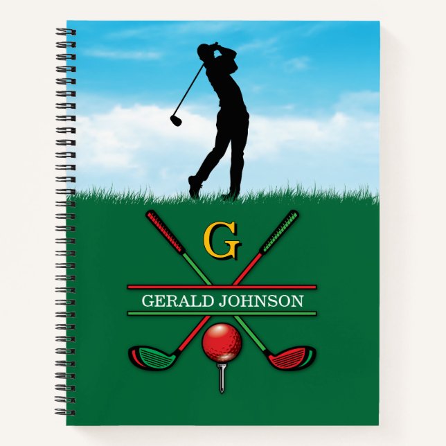 Christmas Golfer Monogram  Design Notebook (Front)