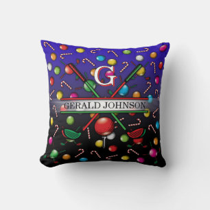 Christmas Golfer Monogram Design Throw Pillow