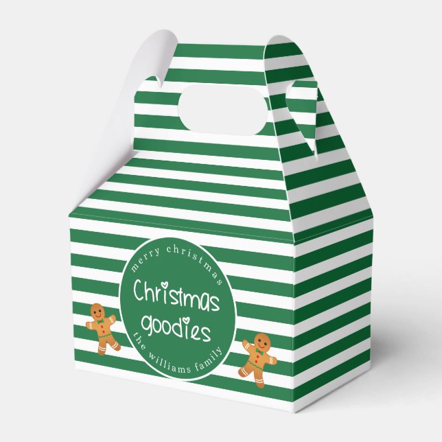 Christmas Goodies - Personalized Green Striped Favor Box (Front Side)