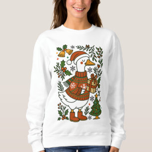 Christmas Goose Cute Winter Holiday Floral Sweatshirt